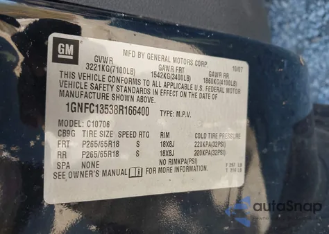 2008 Chevrolet Tahoe Hybrid z USA, uszkodzony, nr VIN 1GNFC13538R166400